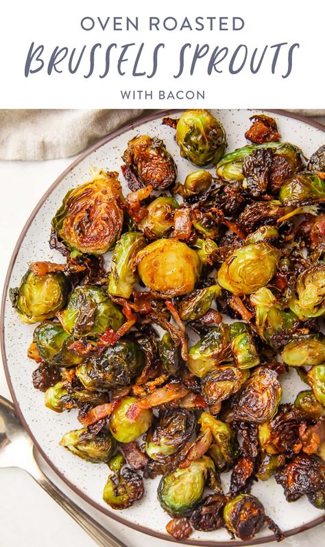 Cut bacon in small pieces. Cut Brussels sprouts in quarters. Mix together and sprinkle with garlic powder. Cook on LARGE cookie sheet on parchment at 400 for 20 min. Check, add a dash of balsamic, salt and pepper. Crispy Brussel Sprouts Thanksgiving, Thanksgiving Brussel Sprouts Bacon, Bacon Onion Brussel Sprouts, Brussel Sprout Recipes With Bacon Maple Syrup, Skinnytaste Brussel Sprouts, Apple Bacon Brussel Sprouts, Easy Brussel Sprout Recipes With Bacon, Brussel Sprouts With Bacon In Oven, Maple Parmesan Brussel Sprouts