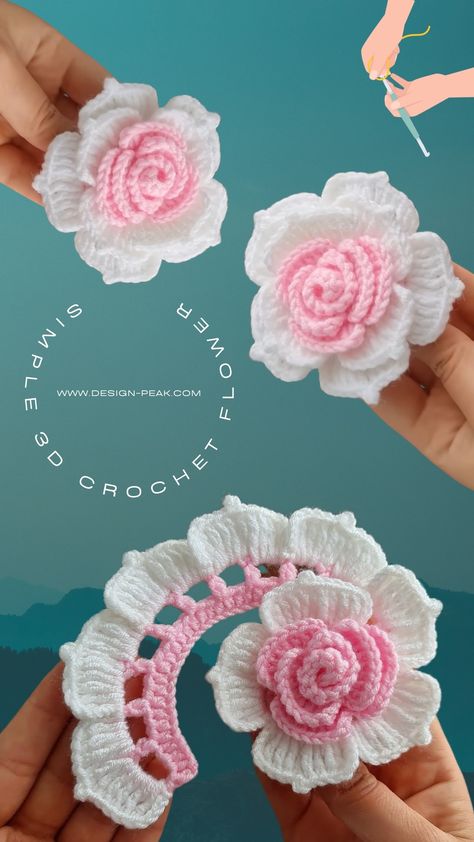 How to Crochet a Charming Simple 3D Flower Projek Mengait, Crochet Rose Pattern, Crochet Flowers Free Pattern, Crocheted Flowers, Crochet Plant, Flower Diy, Crochet Flower Tutorial, Crochet Rose, Crochet Clothes Patterns