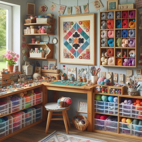 Craft Room Ideas For Adults, Study Craft Room, Game And Craft Room Ideas, Organizing Craft Room Ideas, Rv Craft Room, Mom Cave Craft Room, Sewing Room Storage Ideas Small Spaces, Small Craft Corner Ideas, Bedroom Craft Room Combo Small Spaces