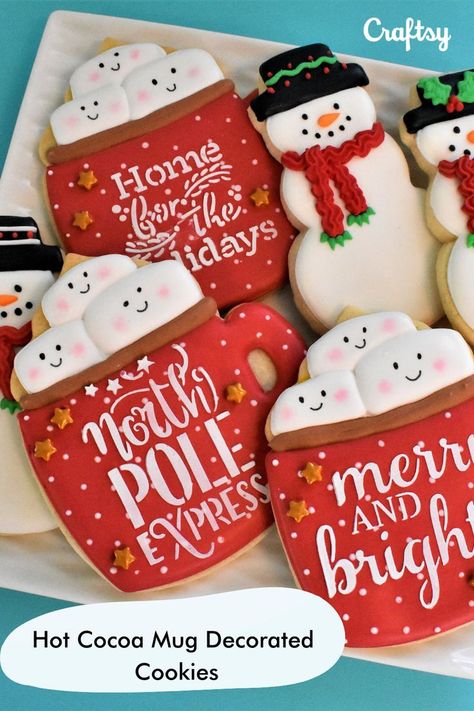 Mug Sugar Cookie, Mug Cookies, Cookie Icing Recipe, Hot Cocoa Cookies, Cookies Theme, Christmas Biscuits, Winter Wonderland Party, Mug Decorating, Christmas Sugar Cookies