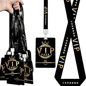 30 Sets PVC VIP Badge lanyards and Plastic Pass Cards,Perfect for Backstage Access,Breakaway Concerts, Parties, Birthdays, ensuring a and Functional Solution for Event Organizers.(Black, Gold) Black Gold Office, Volunteer Badge, Hollywood Theme Party Decorations, Hollywood Party Theme, Hall Pass, Gold Office, Hollywood Theme, Vip Pass, Badge Lanyard