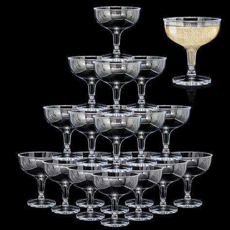 PRICES MAY VARY. Proper Capacity and Dimensions: The plastic champagne coupe glasses measure approximately 4.13 inches in diameter and 3.15 inches in height, these champagne coupe glasses hold around 5 oz, making the plastic coupe glasses suitable for serving a variety of beverages like wine, cocktails, sodas, sundaes, and soft drinks. Abundant Quantity: The coupe cup plastic is Available in a set of 30, these plastic coupe glasses are both reusable and disposable, ensuring you have an ample sup Ikea Champagne Glasses, Roaring 20s Party Food, Paris Bridal Shower Theme, 60's Party, Margarita Party, Parisian Decor, 1920s House, Champagne Coupe Glasses, Margarita Glasses