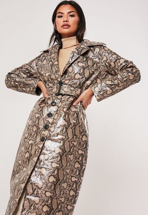 Sharon Tate Style, Brown Snake, Leather Trench Coat, Women's Coats & Jackets, Women's Coats, Jackets Online, Snake Print, Coats Jackets Women, Street Style Women