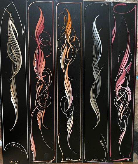 Pinstriping On Cars, Pin Striping Art Design, Pinstripes On Cars, Pinstriping Designs For Beginners, Pin Striping Art, Pinstripe Car, Motorcycle Pinstriping, Pinstripe Lettering, Folder Graphic Design