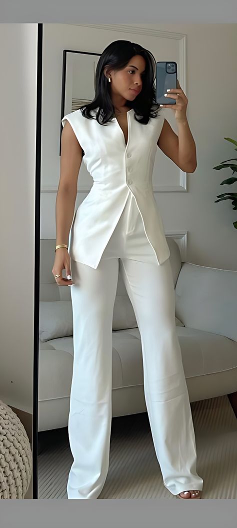 Short Wear Style, White Jumpsuit Graduation Outfit, Monochromatic Color Outfit, Classy Cooperate Outfits, Classy Business Outfits Casual, Swearing In Ceremony Outfit, Luncheon Outfits For Black Women, Corporate Jumpsuits For Women, Nice Brunch Outfit