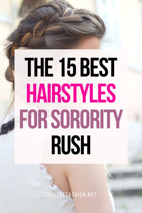 Try out one of these hairstyles to get the perfect look for sorority rush! #hairstyles #sorority #recruitment #sororityrush Philanthropy Hairstyles, Hairstyles For Sorority Recruitment, Hairstyles For Rush Week, Cute Rush Hairstyles, Sorority Hairstyles Bid Day, Sorority Rush Hairstyles, Rush Week Hairstyles, Sorority Recruitment Hairstyles, Rush Hairstyles Sorority