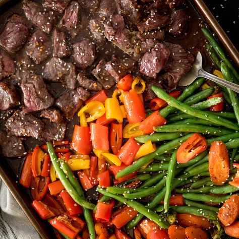 Steak Tips Sheet Pan Dinner, Sheet Pan Beef Tips, Beef Sheet Pan Dinner, Teriyaki Sheet Pan, Sheet Pan Beef, Metabolic Meals, Beef Teriyaki, Steak And Broccoli, One Pan Meal