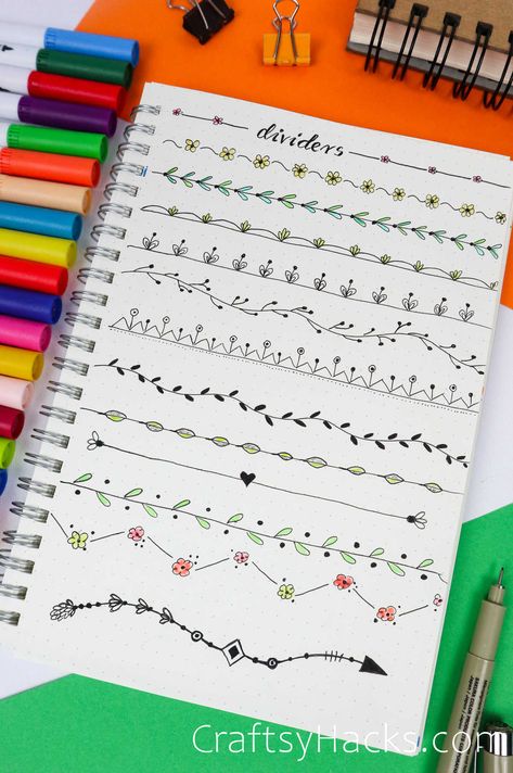 Bullet Journal Dividers, Boarders Designs For Projects, Beginner Drawing Lessons, Divider Ideas, Doodle Borders, Journal Organization, Journal Fonts, Bible Journaling Ideas Drawings, Bullet Journal Mood