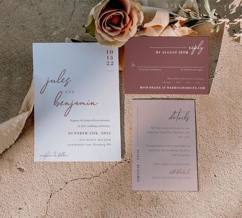 Mauve Wedding Invitations, Minimal Wedding Invitation, Bohemian Wedding Invitations, Mauve Wedding, Rose Wedding Invitations, Dusty Rose Wedding, Grass Wedding, Wedding Invitations Boho, Minimalist Wedding Invitations