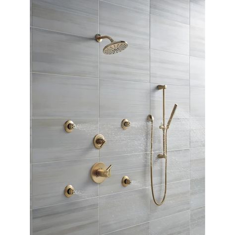 Delta Trinsic Champagne Bronze 2-Handle Shower Faucet (Valve Not Included) in the Shower Faucets department at Lowes.com Delta Trinsic Champagne Bronze, Delta Trinsic, Walk In Shower Designs, Bronze Bathroom, Porcelain Mosaic Tile, Slide Bar, Delta Faucets, Champagne Bronze, Bathroom Collections