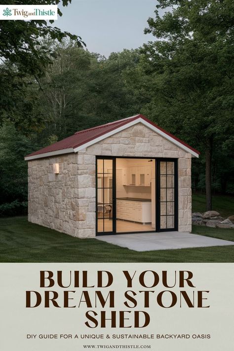 Stone Shed Stone Shed, Sustainable Backyard, Shed Diy, Shed Building, Shed Ideas, Embrace Natural Beauty, Stone Exterior, Shed Roof, Exterior Stone