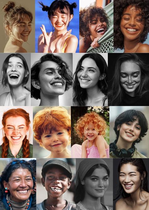 Smile Angles Reference, Smiling People Aesthetic, Laughing Face Reference, How To Draw A Smiling Face, Round Face Smile, Woman Smiling Reference, Happy Face Reference Drawing, Smile Portrait Photography Happiness, Types Of Smiles Faces