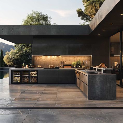 18+ Stylish and Functional Outdoor Kitchen Design Inspirations • 333+ Art Images Backyard Kitchen Ideas Modern, Outdoor Modern Kitchen, Open Kitchen Outdoor, Outdoor Grill Design, Terrace Bbq, Outdoor Kitchen And Dining, Luxury Outdoor Kitchen, Outdoor Kitchen Design Modern, Inspiring Lifestyle