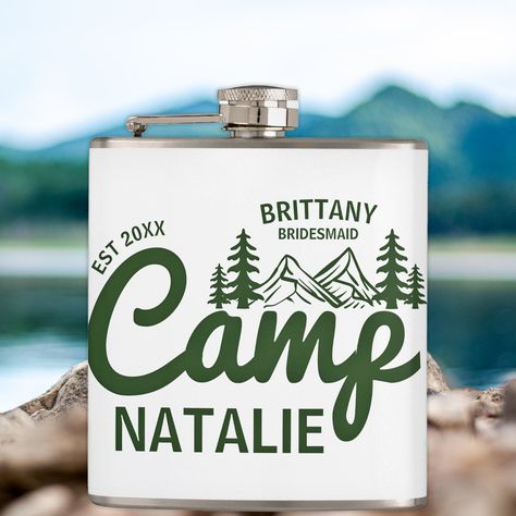 Personalized Bachelorette Gifts, Bachelorette Drinking Games, Last Trail Before The Veil, Camp Bachelorette Party, Camp Bach, Personalized Bachelorette, Custom Flask, Party Serving, Green Colour Palette