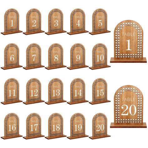 PRICES MAY VARY. Adequate Quantity for Large Events: each package contains an ample amount of 20 table numbers 1-20 with bases; This ensures that even large events can be catered, satisfying your use needs, you can also share with others Appropriate Sizing for Visibility: our number wooden sign measures approximately 4.33 x 3.15 inches/ 11 x 8 cm and is about 0.12 inches/ 3 mm in thickness. This makes it big enough to be seen from a distance yet compact enough to clutter your table arrangement; Rattan Wedding, Banquet Restaurant, Wooden Table Numbers Wedding, Rattan Decor, Centerpieces For Tables, Wood Table Numbers, Winter Wedding Centerpieces, Wooden Table Numbers, Restaurant Party