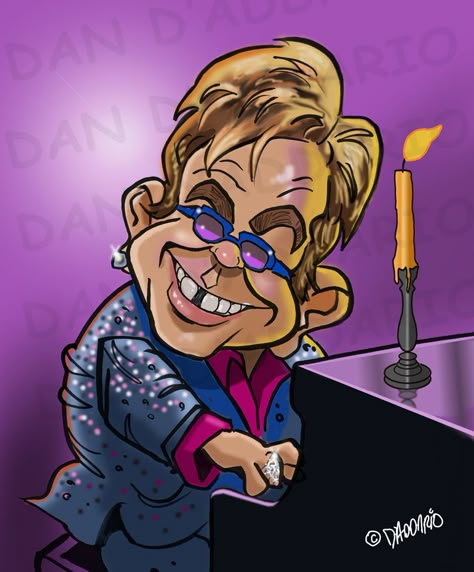 Elton John Cartoon, Caricature Musicians, Michael Jackson Tattoo, Cartoon Movie Characters, John Barry, Caricature Sketch, Rock Band Posters, Funny Caricatures, Caricature Artist