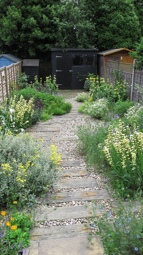 Cottages Ideas, Strip Garden, Northern Garden, Small Cottage Garden Ideas, Walk Idea, Side Walk, Lots Of Plants, Seaside Garden, Ornamental Grass