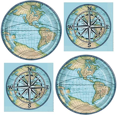 AmazonSmile: Bon Voyage Travel Compass Theme Party Supplies Paper Plates and Napkins for Birthdays Retirement Cruise Map Exploring Graduation School Trip Abroad Exchange Students World Culture (16 Guests Luncheon) : Home & Kitchen Compass Theme, Party Planning Checklist, Travel Party Theme, Candy Party Favors, Travel Theme Wedding, Exchange Student, School Trip, Vintage Junk Journal, Travel Party