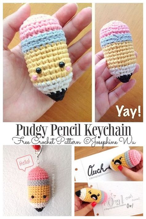 Pencil Amigurumi, Pencil Crochet, Crochet Teacher Gifts, Free Crochet Amigurumi, Crochet Sheep, Nostalgic Memories, Crochet Keychain Pattern, Crochet Animals Free Patterns, Kawaii Crochet