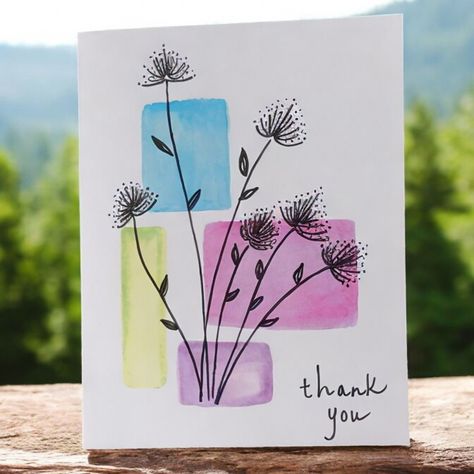 Discover this beautiful hand-painted geometric modern wildflower "thank you" card set.   These cards are blank inside providing ample space for personalized messages and heartfelt gratitude.  PRODUCT DETAILS: -Set of 10 blank greeting cards -Includes 10 envelopes -Watercolor hand-painted scene of modern wildflowers -Printed onto high-quality cardstock -Size: 4x5.5 inches -Blank inside for personalized messages SHIPPING AND HANDLING:  We understand the excitement of receiving your order promptly, which is why we strive to ship your bundle within 1-3 business days. Shipping prices will be calculated through Etsy, ensuring that you receive the most accurate and cost-effective shipping option for your location. Rest assured, your package will be carefully handled and securely packaged to ensur Thank You Card Drawing, Thank You Drawing, Thank You Watercolor Cards, Watercolor Thank You Cards Diy, Diy Thank You Cards Handmade, Watercolor Thank You Cards, Watercolor Cards Ideas Simple, Drawing Christmas Cards, Watercolor Card Ideas