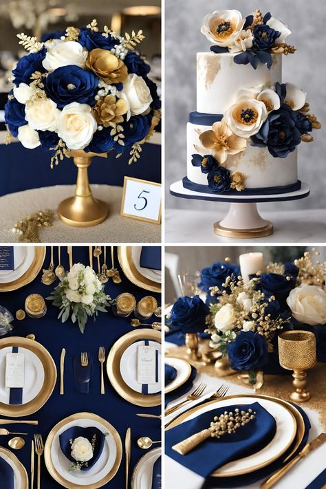 Gorgeous Navy Blue and Gold Wedding Color Ideas That Will Inspire You - Francisca's Bridal Royal Blue Wedding Decorations, Midnight Blue And Gold, Reception Theme, Royal Blue Wedding Theme, Navy Blue Wedding Theme, Seniors 2024, Untraditional Wedding, Navy Gold Wedding, Navy Blue And Gold Wedding