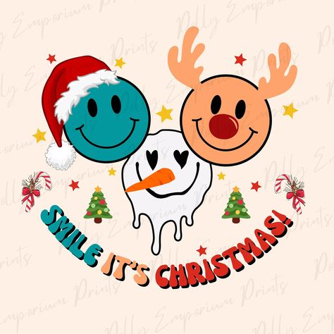 Smiley Face Christmas, Christmas Smiley Face, Western Sublimation Designs, Conversational Prints, Western Sublimation, Preppy Christmas, Christmas Phone Wallpaper, Simple Phone Wallpapers, Holiday Wallpaper