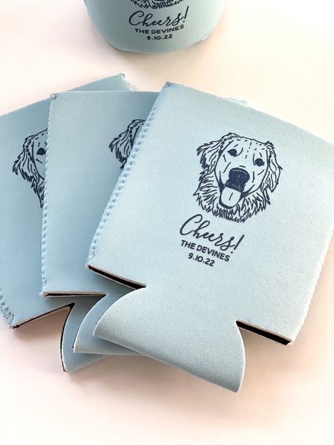 Custom Pet Can Cooler Custom Dog Can Cooler Dog Wedding Favor Pet Wedding Decor Wedding Bar Personalized Can Cooler Pet Portrait - Etsy Wedding Can Coozie, Wedding Koozie Ideas, Lake Bachelorette, Wedding Diys, Wet Suit, Wedding Koozies, Custom Koozies, Wedding Cups, Wedding Pets