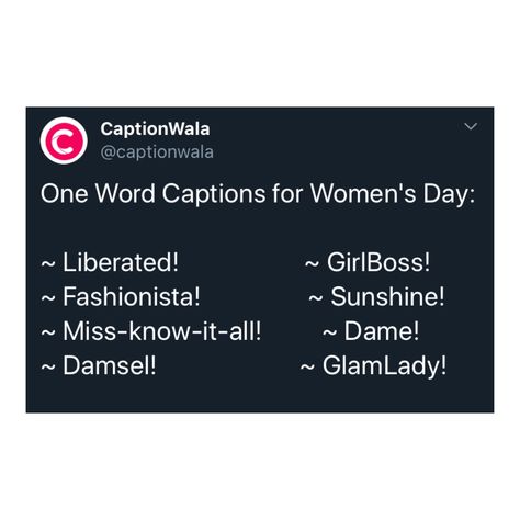 #internationalwomensmonth #internationalwomensday #womensministry #womanslooks #powerfulwomen #womenempowermentslogans  #womenquotes #celebration #womensday #captions #oneword #oneword2020 #captionthis #captionideas #captionsforinstagram #instagramcaptions #captionwala Women's Day Captions, Feminist Songs, Women's Day Quotes, International Womens Day Quotes, Day Captions, List Of Hashtags, One Word Caption, Bold Women, Women Unite