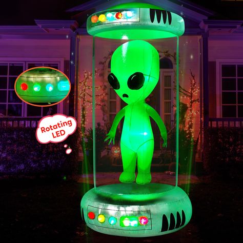 PRICES MAY VARY. Stunning Design. This 7ft tall Halloween inflatable Test Tube with Alien is a sight to behold. Its unique design features an alien creature encased within a towering test tube, capturing the attention of people who see it. The attention to detail is impeccable, from the alien's intricate features to the vibrant colors that bring it to life. Product size 4 x 4 x 7 feet. This inflatable comes with an extended cord, ground stakes, fastened ropes, built-in sandbags, and a plug with Alien Party Decor, Alien Theme Party Outfit, Alien Halloween Decorations, Alien Party Decorations, Alien Decorations, Alien Birthday Party, Space Decorations, Halloween Decor Outdoor, Easy Outdoor Halloween Decorations