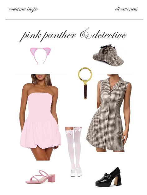 Detective Halloween Costume, Panther Halloween Costume, Pink Panther Costume, Panther Costume, Halloween Coustumes, Duo Halloween Costumes, Pink Costume, Accessories To Make, Cat Woman Costume