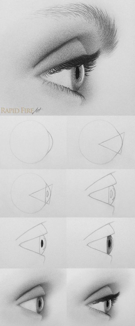 Tutorial: How to Draw an Eye from the Side http://rapidfireart.com/2016/03/23/how-to-draw-eyes-from-the-side/                                                                                                                                                      More Easy Pencil Drawings, Art Du Croquis, Illustration Kunst, Desen Realist, Drawing Eyes, Drawing Hair, Types Of Eyes, Lips Drawing, Drawing Faces