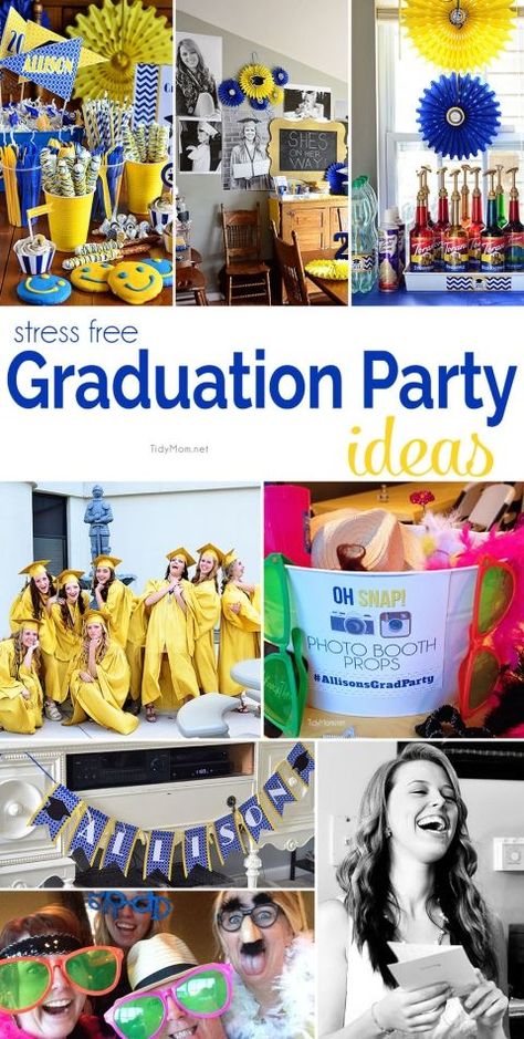 Stress Free Graduation Party ideas at TidyMom.net Graduation Party High, Graduation Open Houses, 8th Grade Graduation, Graduation Party Planning, Graduation Party Decorations, Graduation Party Ideas, College Graduation Parties, High School Graduation Party, Senior Graduation