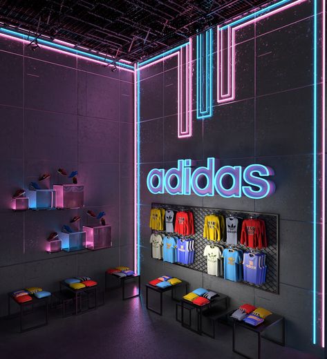 Nike Retail Store Design, Retail Store Layout, Adidas Outfits, Gym Design Interior, Adidas Store, Clothing Store Interior, Steel Ceiling, Clothing Store Design, Store Design Boutique