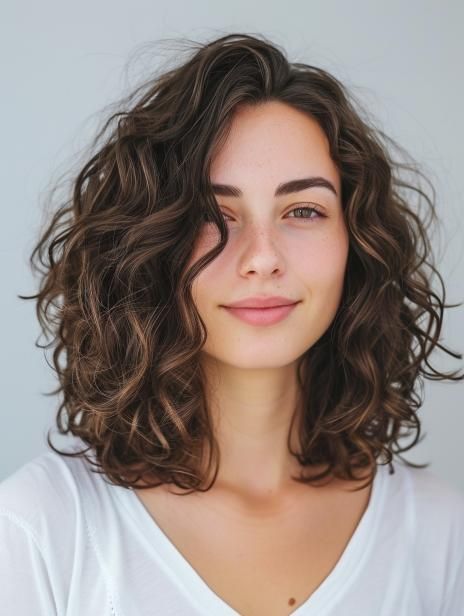 Medium Curly Hairstyles: Trends, Tips, and Styling Ideas for 2024 Mid Length Hair Curly Natural, Medium Length Haircut From Back, Medium Length Permed Hairstyles, Medium Length Haircut 2b Hair, Curly Lob Side Part, Wavy Curly Hairstyles Medium, Shoulder Length Haircut For Curly Hair, Wavy Hair Medium, Above Shoulder Curly Hair