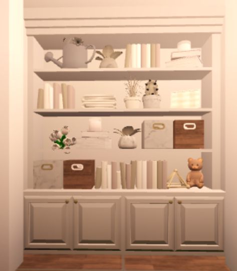 bloxburg bookshelf 🧍🏻‍♀️ Bloxburg Laundry Room Ideas, Colonial Interior Design, House Ideas Bloxburg, Blocksburg Room Ideas￼, House Decals, House Decorating Ideas Apartments, Colonial Interior, Small House Layout, Simple Bedroom Design