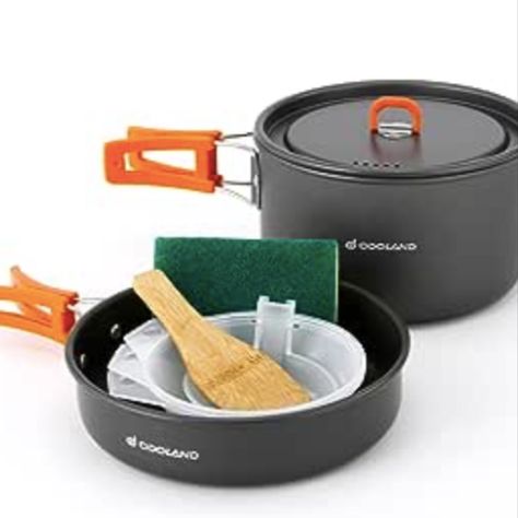 Odoland 9pcs Camping Cookware Non-Stick Lightweight Camping Pots and Pans Set with Plastic Bowls Soup Spoon for Camping, Backpacking, Outdoor Cooking and Picnic Hiking Cooking Gear, Camping Dishes Set, Camping Cookware Set, Cookware Vintage Camping, Campfire Dinners, Enamel Camping Dishes, Camping Pot, Mess Kit, Camping Cookware