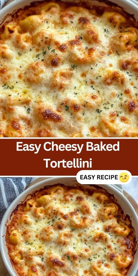 This Cheesy Baked Tortellini Casserole is a comforting, family-friendly dinner that’s perfect for busy weeknights. Made with tender cheese-filled tortellini, a rich meat sauce, and a melty mozzarella and parmesan topping, this easy-to-make casserole is ready in under an hour. Pair it with a simple salad or garlic bread for a complete meal. Ideal for those looking for a quick and hearty baked pasta dish that’s packed with flavor. Easy Cheesy Tortellini Bake, Cheesy Tortellini Casserole, Mac And Cheese Tortellini, Tortellini With Ricotta Cheese, Baked Tortellini Casserole Alfredo, Cheese Tortellini Bake Recipes, Boursin Tortellini Bake, Creamy Tortellini Bake, Recipe For Tortellini