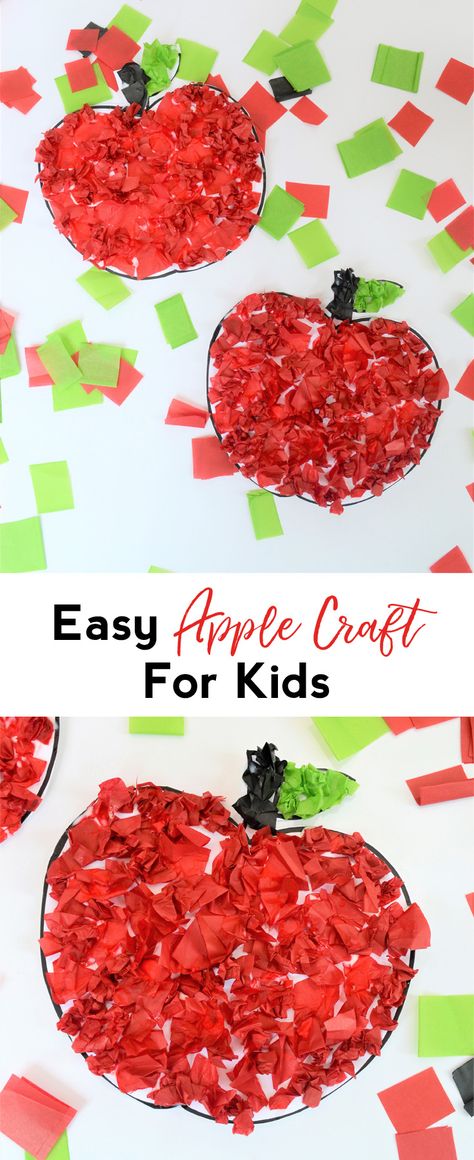 Apple Craft | Kids Craft | Fall Craft Idea | Tissue Paper Craft | Easy Fall Craft DIY #ad Apple Crafts, Paper Apple, September Crafts, Tissue Paper Craft, Tissue Paper Crafts, Apple Craft, Craft Easy, Easy Fall Crafts, Craft Kids