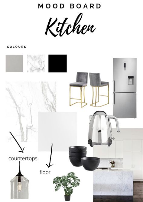 Mood board kitchen white kitchen white marble Kitchen Mood Board Modern, White Marble Mood Board, Grey Kitchen Mood Board, Kitchen Mood Board White Cabinets, White Kitchen Mood Board, Mood Board For Kitchen, White Cabinets Grey Countertops, Mood Board Kitchen, Kitchen White Marble