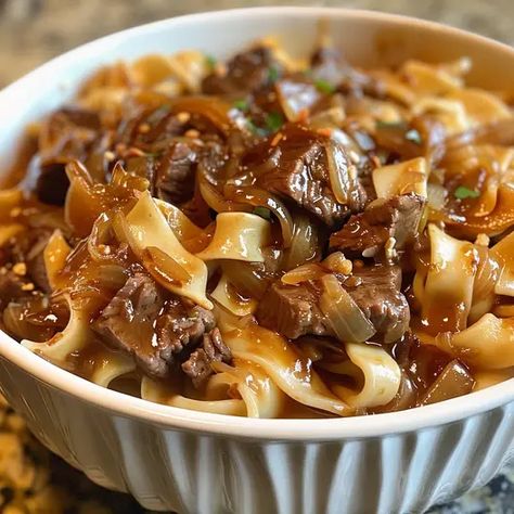 french onion beef and noodles - Stew Beef And Egg Noodle Recipes, French Onion Beef And Noodles Recipe, French Onion Beef Noodles, French Onion Beef Noodle Bake, French Onion Beef Tips, French Onion Beef Stew, French Onion Beef And Noodles, Easy Beef And Noodles Recipe, French Onion Beef