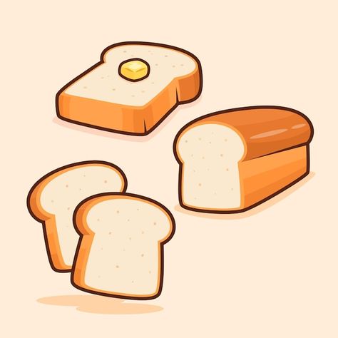 Loaf Drawings, Bread Reference Drawing, Toast Bread Drawing, Toast Illustration Drawing, Bread Loaf Illustration, Kawaii Bread Drawing, Bread Cute Drawing, Slice Of Bread Tattoo, Bread Cartoon Drawing