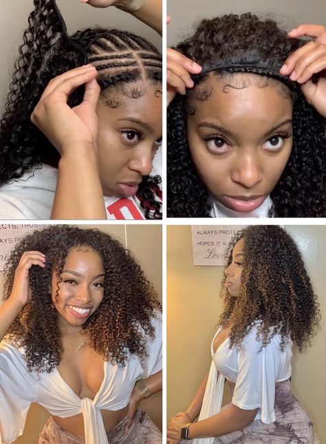 Natural Hair Clip In, Natural Hair Styles Clip Ins, Braid Pattern For Clip In Extensions, Clip In Braid Pattern, Natural Hairstyles With Clip Ins, Braid Down For Clip Ins, Natural Clip Ins Hairstyles, Natural Hair Clip Ins Hairstyles, Curly Clip In Extensions Black Women