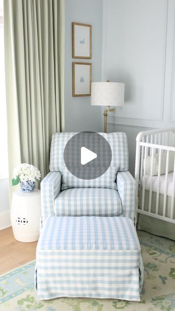 Namesake Nursery, Preppy Boy Nursery, Small Baby Nursery, Blue Green Nursery, Blue Upholstered Chair, Girl Nursery Themes, Preppy Boys, Nursery Glider, Kid Rooms