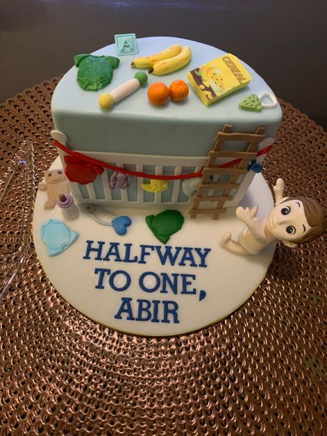 Abir’s 6 month old birthday 6 Month Old Cake Half Birthday, 6 Months Old Cake, 6 Month Birthday Cake Boy Baby, 6th Month Birthday Ideas, 6 Month Old Birthday, 6 Month Baby Cake, 6th Month Birthday Cake, Tort Baby, Halfway To One