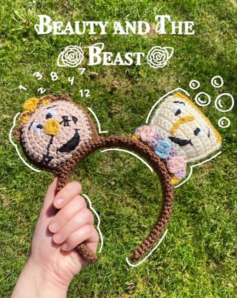 Crocheted Mickey Ears, Crochet Mickey Ears Headband, Crochet Disney Ears Pattern, Crochet Mickey Ears Free Pattern, Crochet Disney Characters Free Pattern, Disney Crochet Ideas, Crochet Beauty And The Beast, Crochet Disney Ears, Crochet Mickey Ears