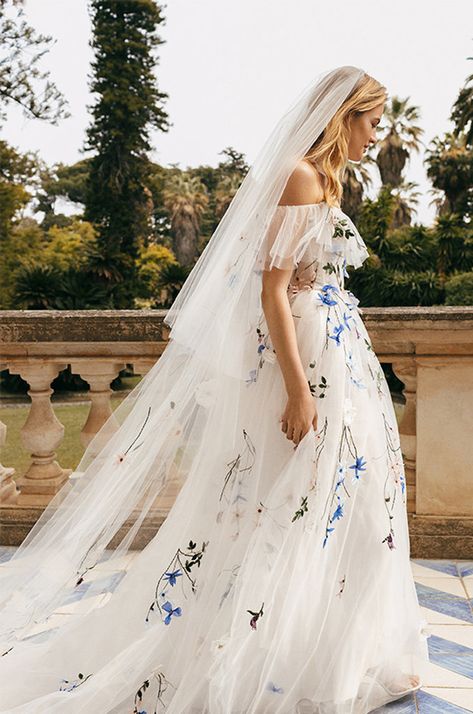 Monique Lhuillier Wedding, Monique Lhuillier Wedding Dress, Monique Lhuillier Bridal, Floral Wedding Dress, Happy Party, Blue Wedding Dresses, A Wedding Dress, Bridal Fashion Week, Zuhair Murad