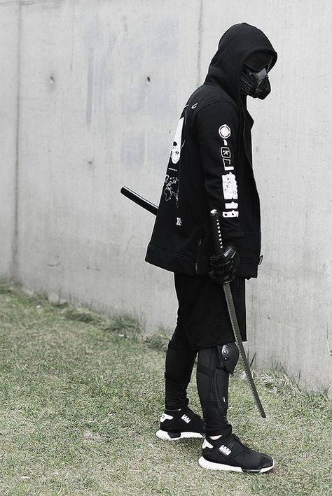 Cyberpunk Swordsman, Assassin Suit, Shadow Fashion, Futuristic Outfits, Dystopian World, Mode Cyberpunk, Edgy Clothing, Cyberpunk Techwear, Urban Samurai