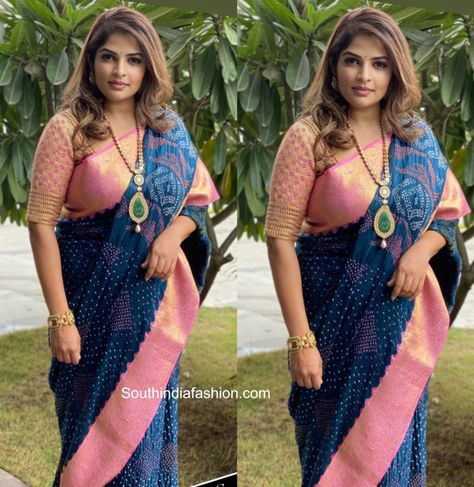 Viranica Manchu Saris, Badhni Design Saree, Bandhani Silk Saree, Bandhini Saree Blouse Designs, Bandhini Saree Blouse Patterns, Bandhej Saree Blouse Design, Bandhani Saree Blouse Designs Latest, Bandini Saree Blouse Designs, Kanjivaram Saree Blouse Design