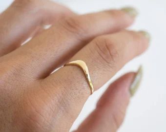 View Wedding Band by VicStoneNYCJewelry on Etsy V Shaped Ring, Gold Chevron Ring, Unique Diamond Wedding Bands, Simple Gold Ring, Gold Claddagh Ring, Curve Ring, Gold Rings Simple, Gold Rings Stackable, Solid Gold Band