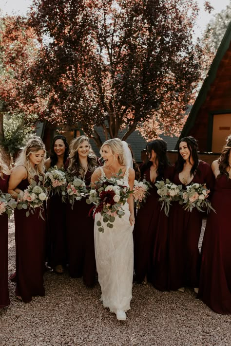 Black Bridesmaid Dresses With Maroon Flowers, Maroon And Taupe Wedding, Maroon Wedding Party Attire, Cabernet Bridesmaid Dresses With Groomsmen, Maroon And Eucalyptus Wedding, Maroon Wedding Bridesmaid Dresses, Maroon And Forest Green Wedding, Maroon And Sage Green Wedding, Maroon And Beige Wedding